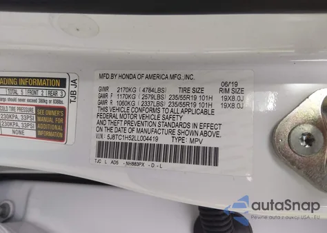 2020 Acura Rdx Technology Package from USA, damaged, VIN 5J8TC1H52LL004419